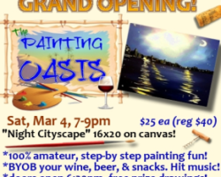 Grand Opening ‘Night Cityscape’ Public San Antonio TX BYOB Paint, Wine, & Canvas Class in San Antonio